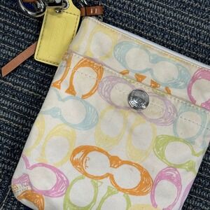 COACH Scribble Signature Print‎ Crossbody Bag Purse Pastel Colors Yellow